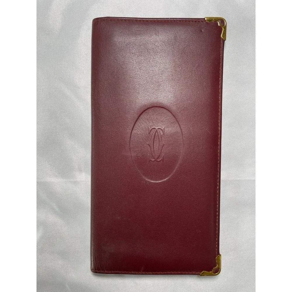 Cartier Must de Cartier Burgundy Leather Long Bifold Wallet Gold Corners #674